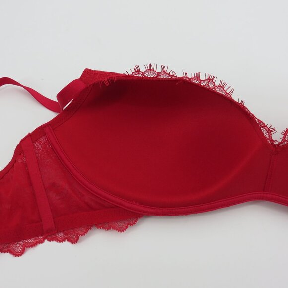 Victorias Secret 36D Dream Angels Padded No Wire Bra Red Lace Bow Wireless Sexy - Picture 8 of 15